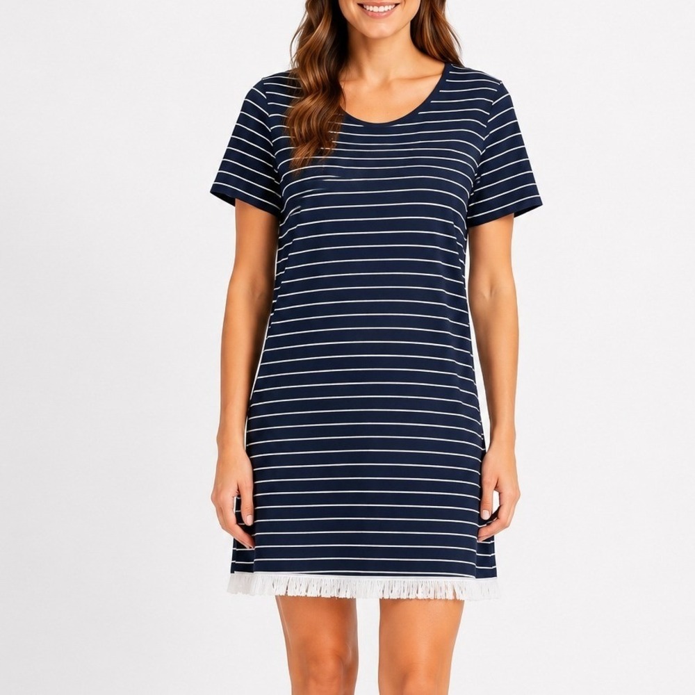 Beachlunchlounge Navy Striped Shirt Dress Beach Cover Up Nautical Womens L